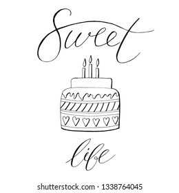 Hand drawn sketch vector illustration on white background, design elements. Menu design. Lettering good morning.