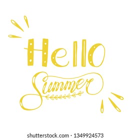 Hand drawn sketch vector illustration on white background, design elements. Lettering summer time.