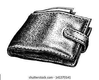hand drawn, sketch, vector illustration of wallet