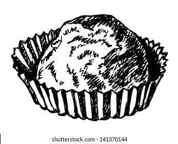 hand drawn, sketch, vector illustration of cupcake