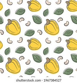 Hand drawn sketch vector illustration seamless background pattern with cashews. Cute simple linear pattern with nuts.