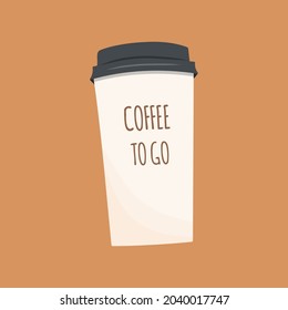 Hand drawn sketch vector illustration of paper to go take away coffee or tea cup. Isolated on brown background
