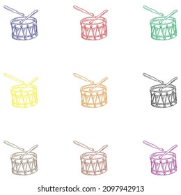 Hand Drawn, Sketch, Vector Illustration Of Drum. Drum Toy Isolated On A White Background
