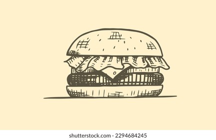 Dibujo manual de la ilustración vectorial de la hamburguesa.
