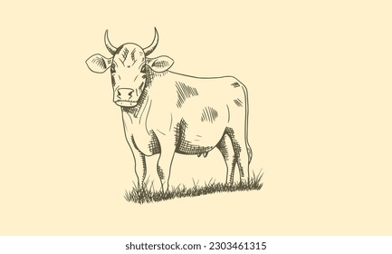 Hand drawn sketch vector illustration of cow.