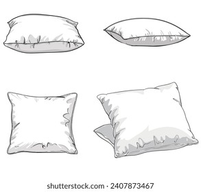 Esbozo dibujado a mano conjunto de ilustración vectorial de almohada, aislado de almohada blanca,