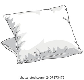 Hand drawn sketch vector illustration of pillow, white pillow isolated,