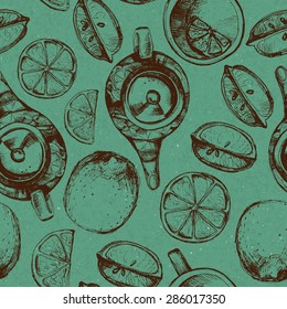 Hand drawn sketch vector tea set isolated on white background
