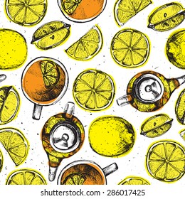 Hand drawn sketch vector tea set isolated on white background