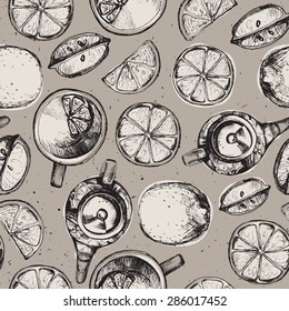Hand drawn sketch vector tea set isolated on white background