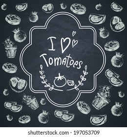 Hand Drawn Sketch of vegetables, Tomatoes. Vector Design Menu Element.