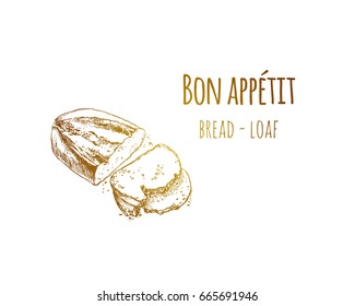 Hand drawn sketch vintage bread loaf. Food sketch and kitchen doodle. Can use for cafe and restaurant menu design. Vector illustration.