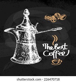 Hand drawn sketch vintage coffee background. Vector illustration. Menu design for cafe and restaurant