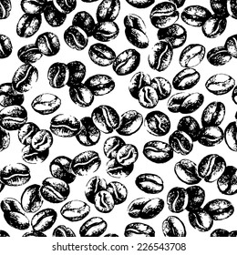 Hand drawn sketch vintage coffee beans seamless pattern. Vector illustration. Background for cafe and restaurant menu design