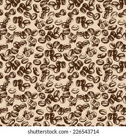 Hand Drawn Sketch Vintage Coffee Beans Seamless Pattern. Vector Illustration. Background For Cafe And Restaurant Menu Design 