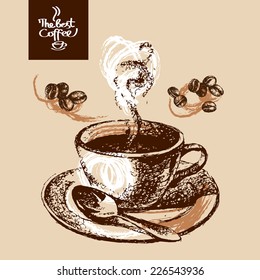 Hand Drawn Sketch Vintage Coffee Background Stock Vector (Royalty Free ...