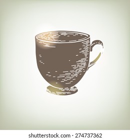 Hand drawn sketch vintage cup. Vector Cup illustration. Menu design for cafe and restaurant. Vector ink hand drawn vintage illustration for restaurant or cafe menu