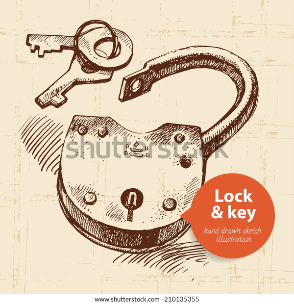 Hand Drawn Sketch Vintage Lock Key Stock Vector (Royalty Free ...