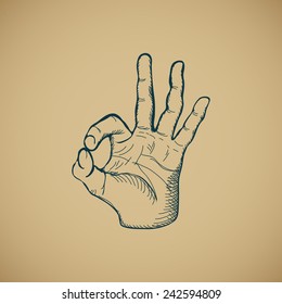 Hand drawn sketch vintage ok sign