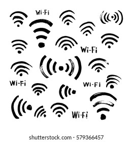 Hand drawn sketch wifi icon vector illustration set of symbol doodle elements paintbrush.