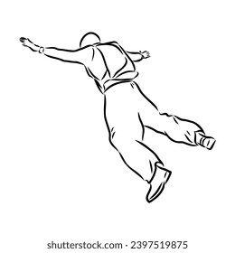 Hand drawn sketch of wingsuit in black isolated on white background.