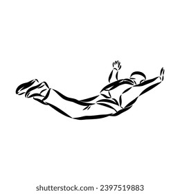 Hand drawn sketch of wingsuit in black isolated on white background.
