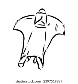 Hand drawn sketch of wingsuit in black isolated on white background.