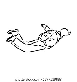 Hand drawn sketch of wingsuit in black isolated on white background.