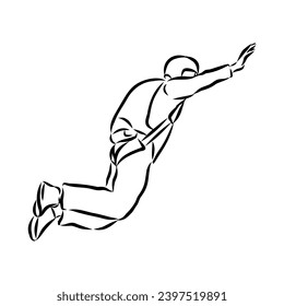 Hand drawn sketch of wingsuit in black isolated on white background.