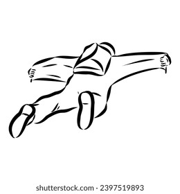 Hand drawn sketch of wingsuit in black isolated on white background.
