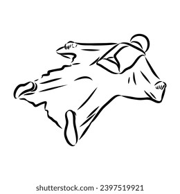 Hand drawn sketch of wingsuit in black isolated on white background.