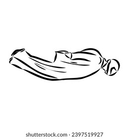 Hand drawn sketch of wingsuit in black isolated on white background.