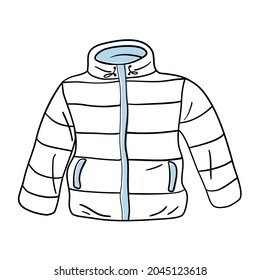Hand drawn sketch of winter puffer jacket unisex isolated on white background. Vector doodle illustration. Design for sale banner, flyer, card