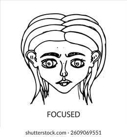 hand drawn sketch of a woman's face with a focused expression