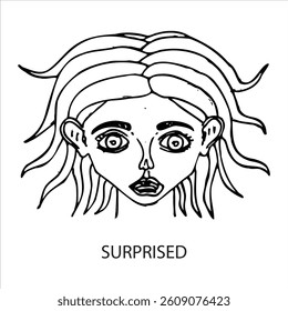 hand drawn sketch of a woman's face with a surprised expression
