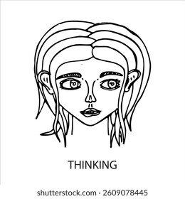 hand drawn sketch of a woman's face with a thinking expression