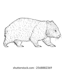 Hand Drawn Sketch Wombat Full Body Illustration