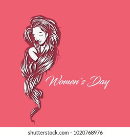 Hand drawn sketch of women face,celebration, beautiful, womens day, vector illustration