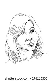 Hand drawn sketch young woman portrait. Vector illustration. White isolated.