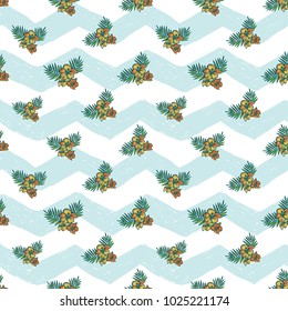 Hand drawn sketched bouquet. Sea summer ocean beach party marine wedding seamless pattern. Colored sketch on white blue chevron background.