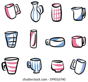 Hand Drawn Sketched Cups and Glasses