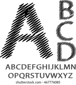 Hand drawn and sketched  font, vector sketch style alphabet.