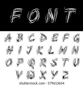 Hand drawn and sketched font, vector sketch style alphabet.