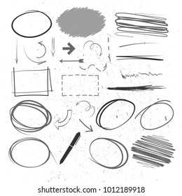 	
hand drawn sketched frames, strokes, shaded and hatched badges and empty bubble shapes. scribble geometric shapes