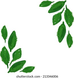 Hand drawn sketched green leaves corner