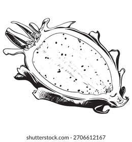 Handgezeichnetes Symbol für Drachenfrucht. Frische Pitaya Slice eingravierte Illustration. Vektorgrafik