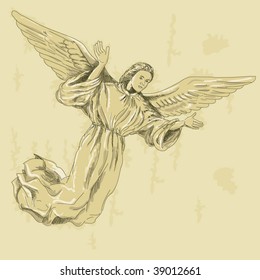 hand drawn sketched illustration of an Angel with arms spread wearing a surplice