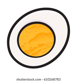 Hand drawn, sketched illustration, half of hard boiled chicken egg on white background.