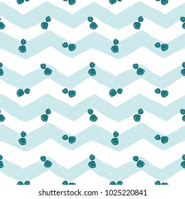 Hand drawn sketched seashell. Sea summer ocean beach party marine wedding seamless pattern. Colored sketch on white blue chevron background.