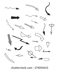 Hand drawn sketches of different arrows made in the vector. Fully editable design elements